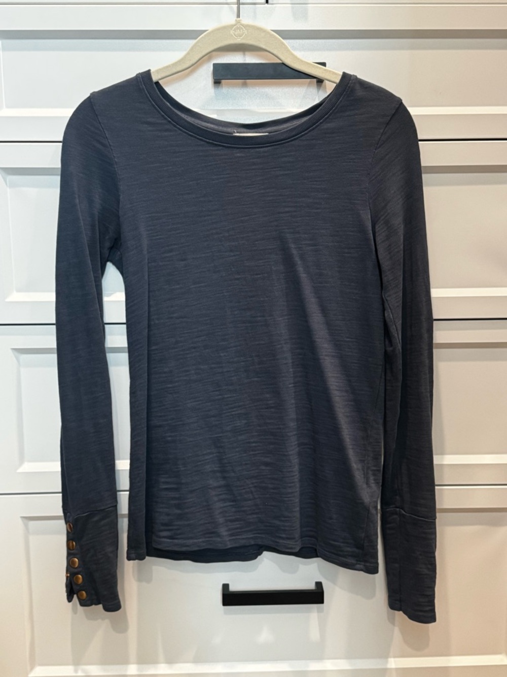 Nation LTD Slate Blue Long-Sleeve Crewneck Top with Button Cuffs